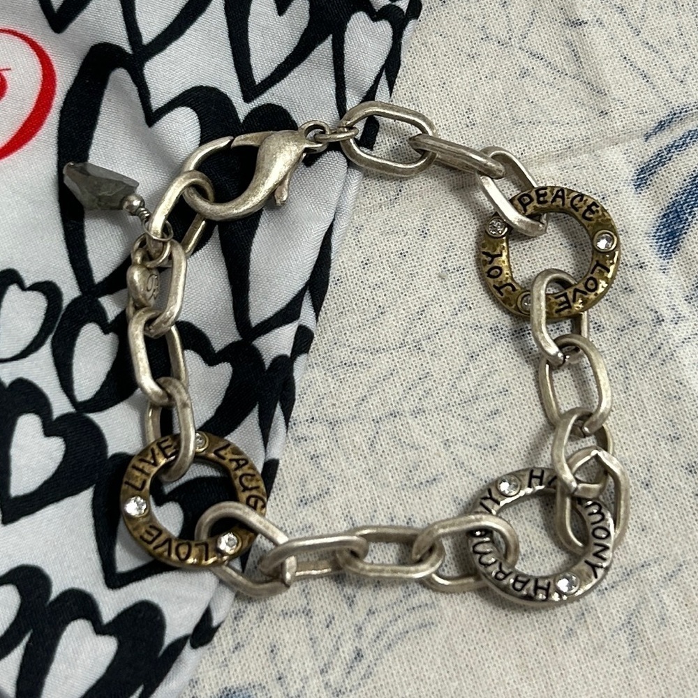 Brighton Art & Soul Harmony Bracelet Two-tone Peace Love Links with Cloth Bag - Picture 2 of 7